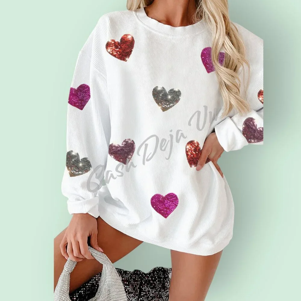 Uber Soft Comfy Baggy Slouchy Drop Shoulders White Pullover with a Little Bling - Picture 1 of 8